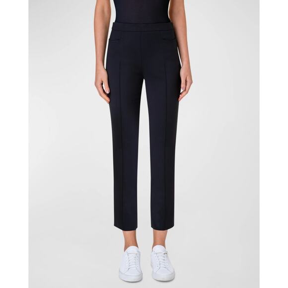 Akris punto Franca Mid Rise Cropped Pants Women US 8 Black Cotton Blend Slim Fit - Picture 3 of 13